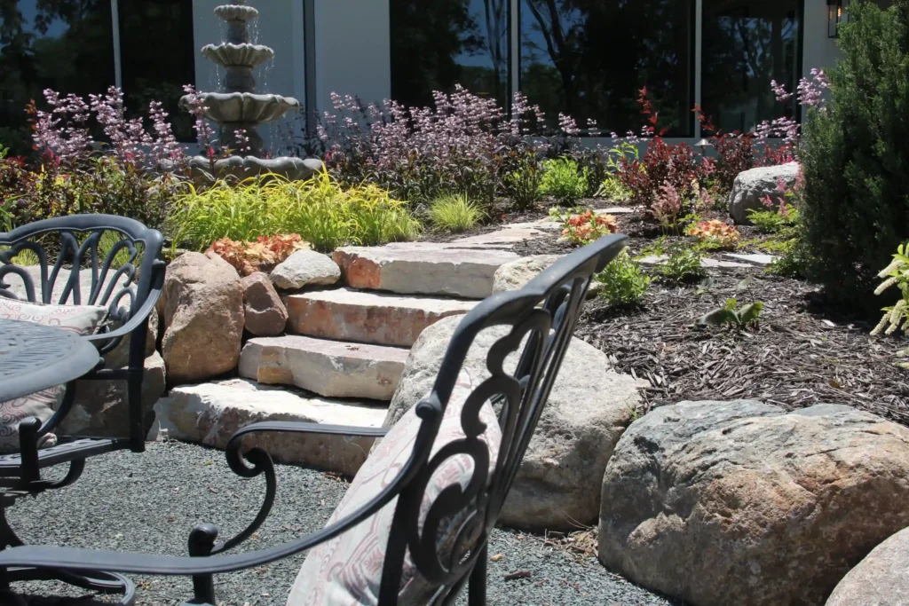 backyard landscaping with rock steps
